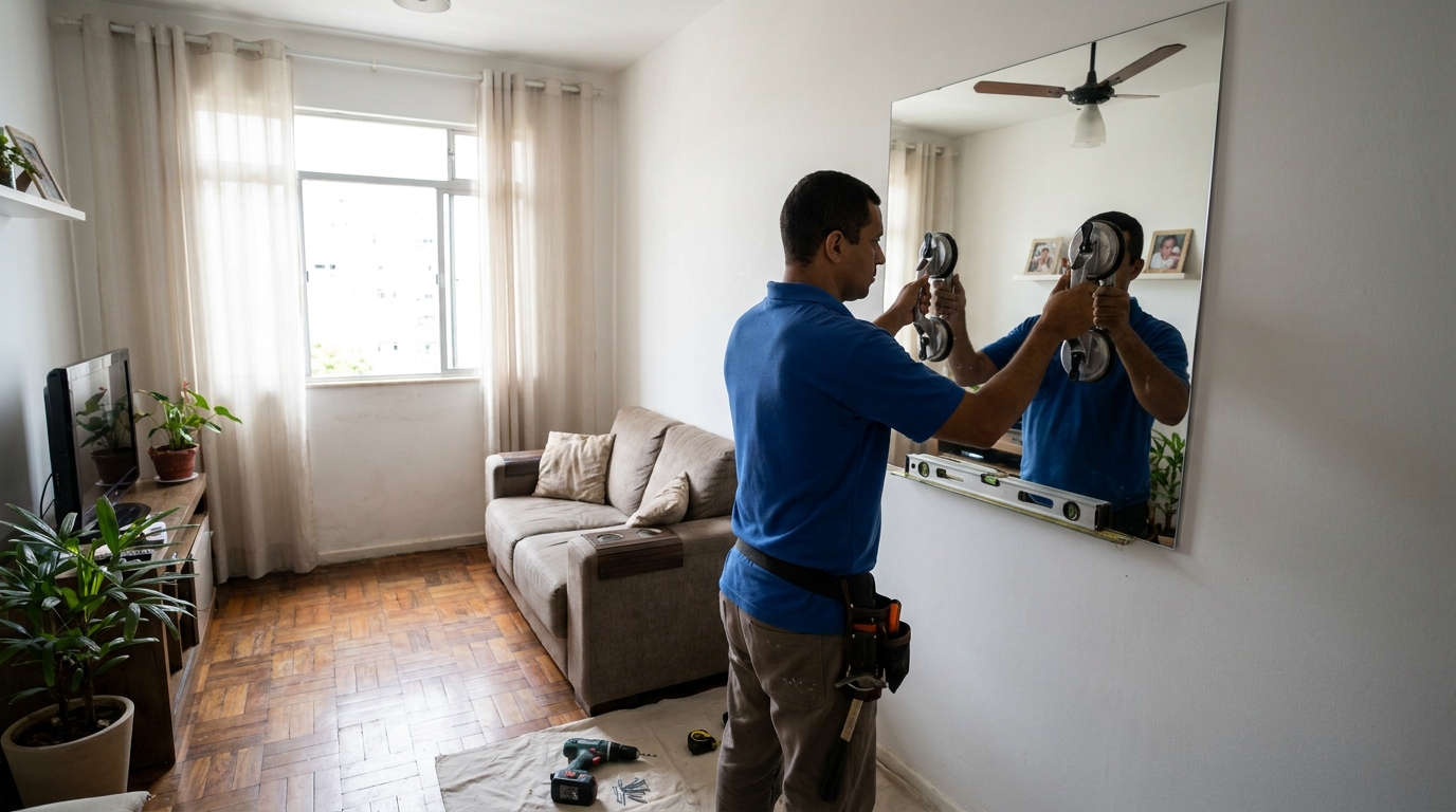Espelho sob medida com parquet em Aparecida de Goiânia-GO