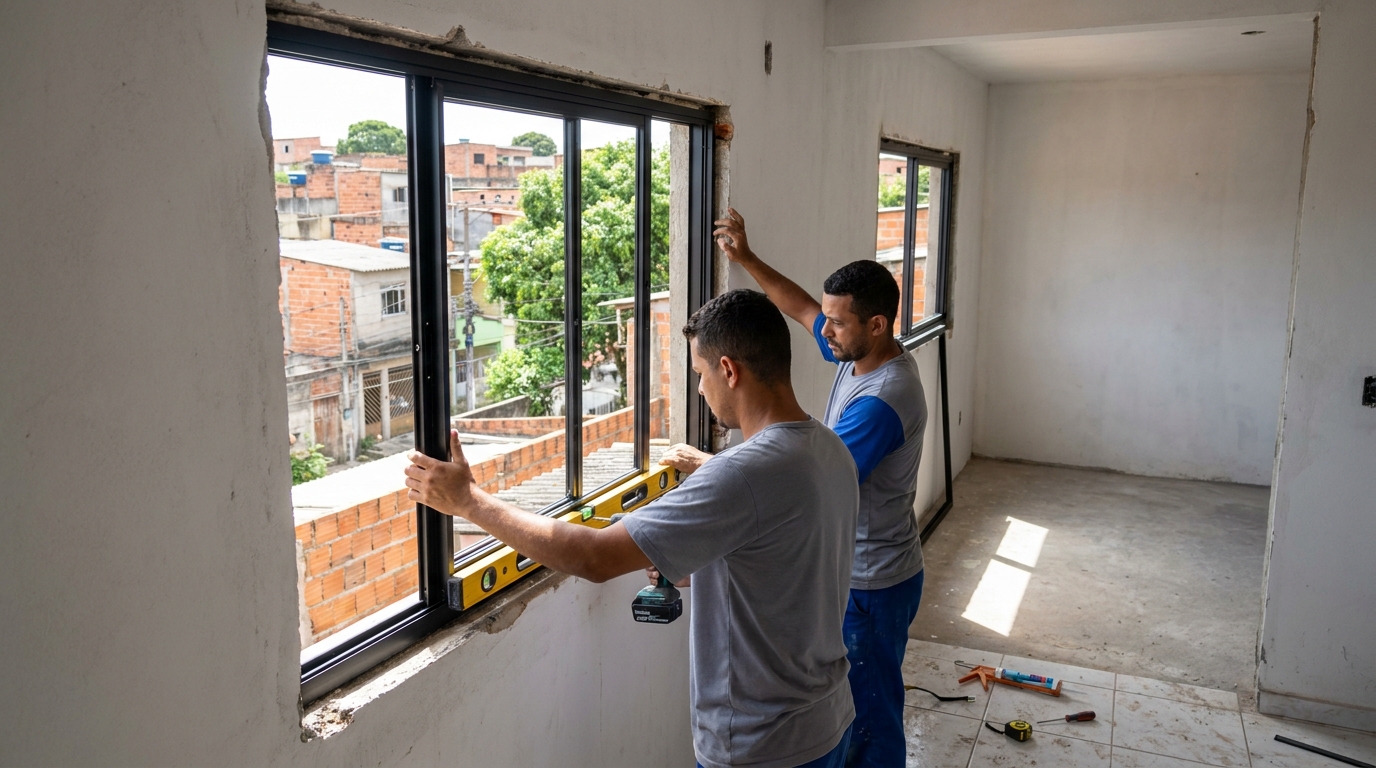 Esquadria de alumínio em obra em Aparecida de Goiânia-GO